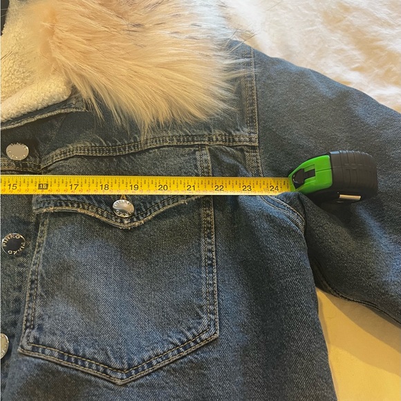 PINKO Faux Fur Trimmed Denim Jacket Size 12 - Picture 12 of 17
